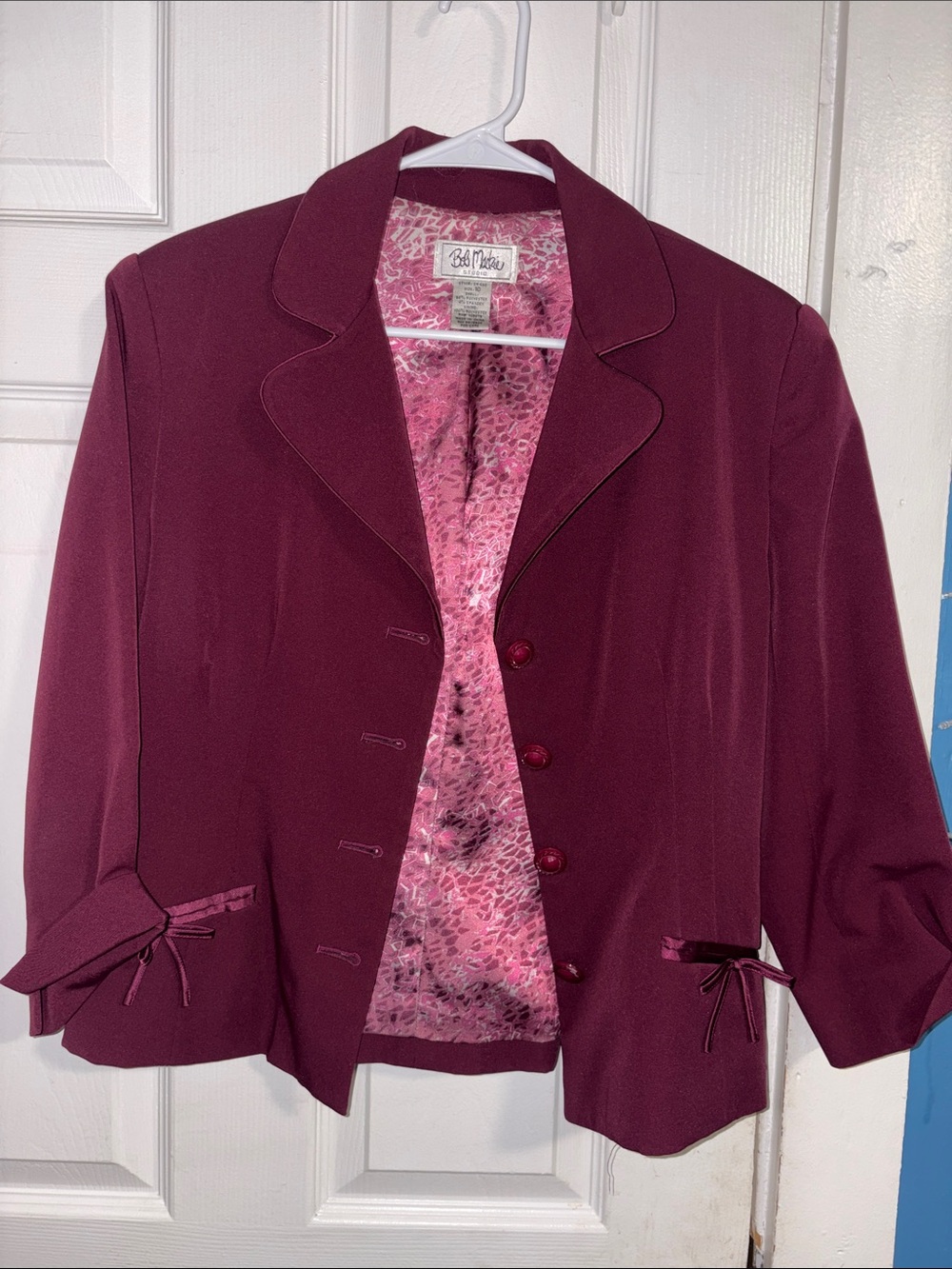 Bob Mackie Plum Blazer with Pink Printed Lining